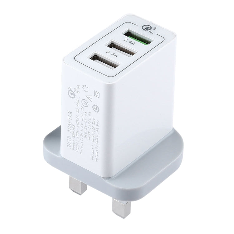3 USB Ports (3A + 2.4A + 2.4A) Quick Charger QC 3.0 Travel Charger, UK Plug, For iPhone, iPad, Samsung, HTC, Sony, Nokia, LG and other Smartphones - USB Charger by PMC TechLife | Online Shopping South Africa | PMC TechLife | Buy Now Pay Later Mobicred