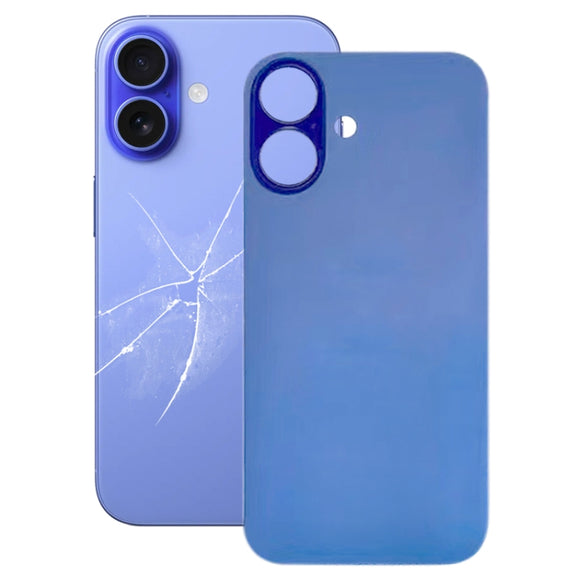 For iPhone 16 Plus Easy Replacement Big Camera Hole Glass Back Battery Cover(Blue)