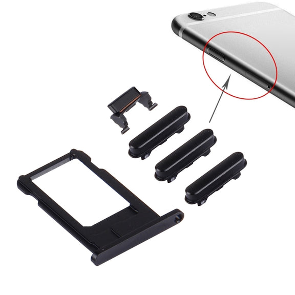 4 in 1 for iPhone 6s (Card Tray + Volume Control Key + Power Button + Mute Switch Vibrator Key)(Black)