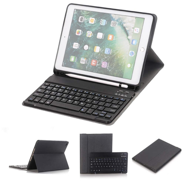 Detachable Bluetooth Keyboard + Horizontal Flip Leather Tablet Case with Holder & Pencil Holder for iPad Pro 9.7 inch, iPad Air, iPad Air 2, iPad 9.7 inch (2017), iPad 9.7 inch (2018) (Black)