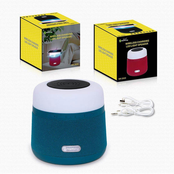 NewRixing NR-3500 Multi-function Atmosphere Light Wireless Charging Bluetooth Speaker with Hands-free Call Function, Support TF Card & USB & FM & AUX (Blue)