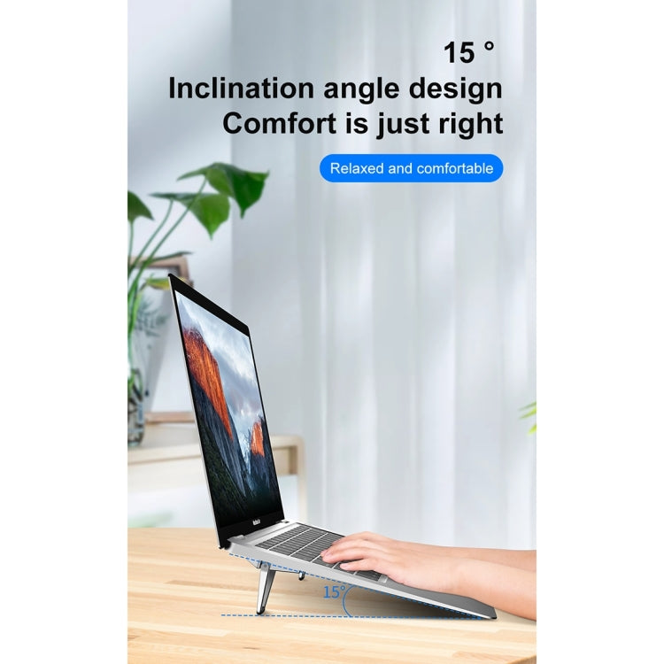 20 PCS R-JUST BJ01 Universal Stickable Shield Shape Laptop Foldable Stand(Silver) - free shipping - PMC Jewellery - Order now!