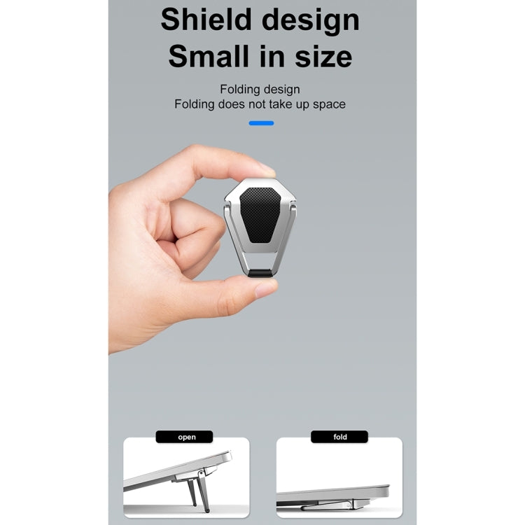 20 PCS R-JUST BJ01 Universal Stickable Shield Shape Laptop Foldable Stand(Silver) - free shipping - PMC Jewellery - Order now!