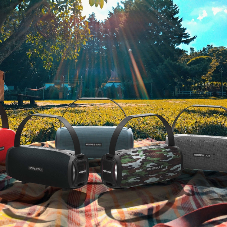 HOPESTAR H24 Pro TWS Portable Outdoor Waterproof Woven Textured Bluetooth Speaker with Rhythm Light, Support Hands-free Call & U Disk & TF Card & 3.5mm AUX & FM (Red) - free shipping - PMC Jewellery - Order now!