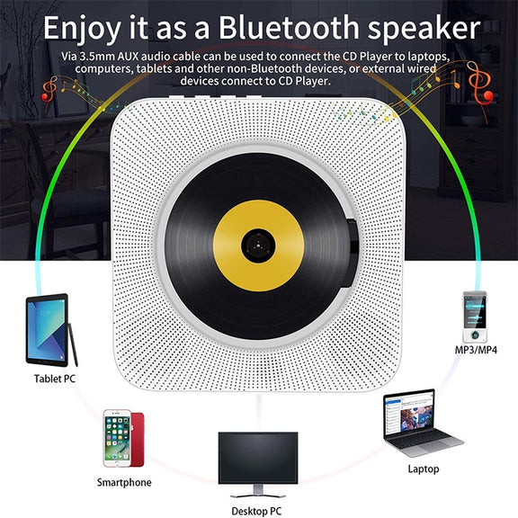 The Second Generation Portable Digital Display Bluetooth Speaker CD Player with Remote Control (Black)