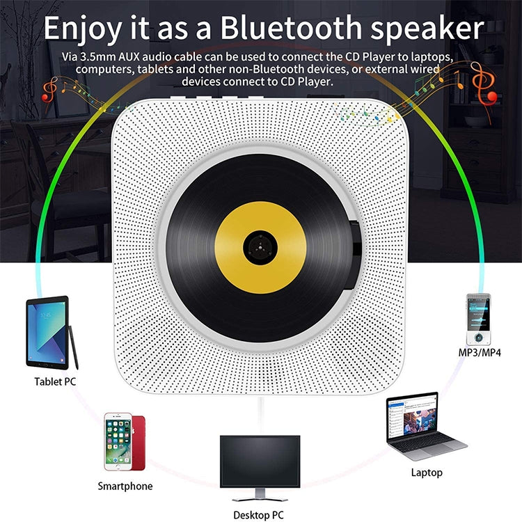 The Second Generation Portable Digital Display Bluetooth Speaker CD Player with Remote Control (White)