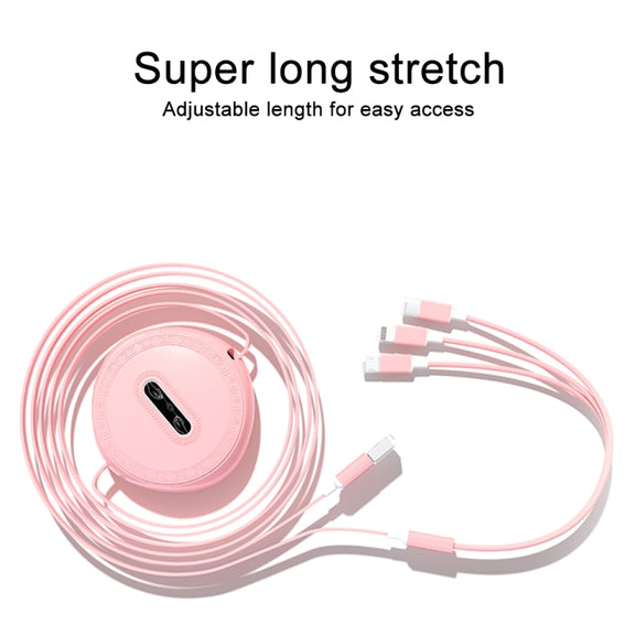 Micro + 8 Pin + Type-C / USB-C 3 In 1 Telescopic Charging Cable (Red)