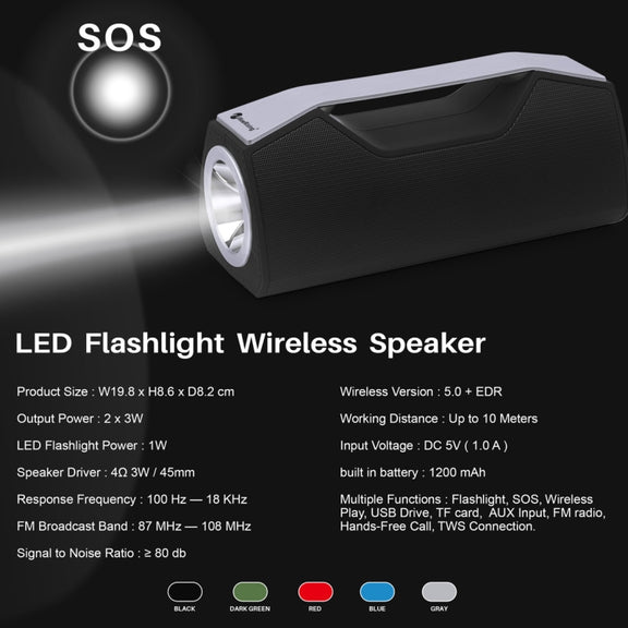 NewRixing NR-2028 Portable Lighting Wireless Bluetooth Stereo Speaker Support TWS Function Speaker (Grey)