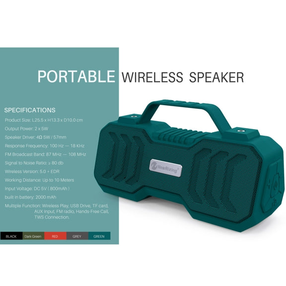 NewRixing NR-4500 Portable Wireless Bluetooth Stereo Speaker Support TWS / FM Function Speaker (Red)