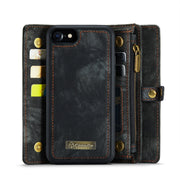 CaseMe for  iPhone 8 & 7  Multifunctional Leather Billfold with Detachable Magnetic PC Back Protective Case & Holder & 10 Card Slots & 3 Cash Slots & 1 Zipper Wallet & 2 Photo Frames & 3 Magnetic Clasps(Black)