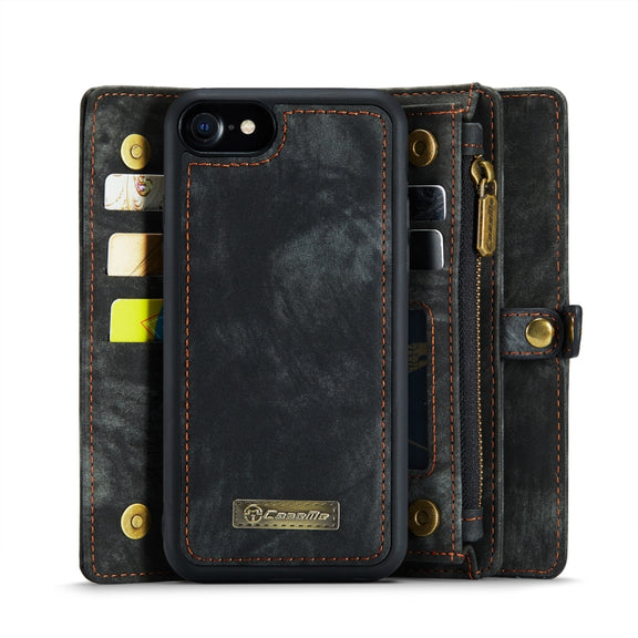 CaseMe for  iPhone 8 & 7  Multifunctional Leather Billfold with Detachable Magnetic PC Back Protective Case & Holder & 10 Card Slots & 3 Cash Slots & 1 Zipper Wallet & 2 Photo Frames & 3 Magnetic Clasps(Black)