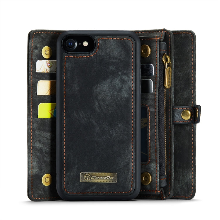 CaseMe for  iPhone 8 & 7  Multifunctional Leather Billfold with Detachable Magnetic PC Back Protective Case & Holder & 10 Card Slots & 3 Cash Slots & 1 Zipper Wallet & 2 Photo Frames & 3 Magnetic Clasps(Black)