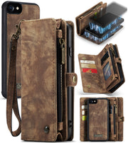 CaseMe for  iPhone 8 & 7  Multifunctional Leather Billfold with Detachable Magnetic PC Back Protective Case & Holder & 10 Card Slots & 3 Cash Slots & 1 Zipper Wallet & 2 Photo Frames & 3 Magnetic Clasps(Coffee)