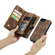 CaseMe for  iPhone 8 & 7  Multifunctional Leather Billfold with Detachable Magnetic PC Back Protective Case & Holder & 10 Card Slots & 3 Cash Slots & 1 Zipper Wallet & 2 Photo Frames & 3 Magnetic Clasps(Coffee)