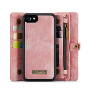 CaseMe for  iPhone 8 & 7  Multifunctional Leather Billfold with Detachable Magnetic PC Back Protective Case & Holder & 10 Card Slots & 3 Cash Slots & 1 Zipper Wallet & 2 Photo Frames & 3 Magnetic Clasps(Pink)