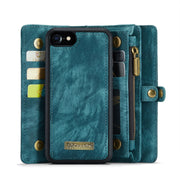 CaseMe for  iPhone 8 & 7  Multifunctional Leather Billfold with Detachable Magnetic PC Back Protective Case & Holder & 10 Card Slots & 3 Cash Slots & 1 Zipper Wallet & 2 Photo Frames & 3 Magnetic Clasps(Blue)