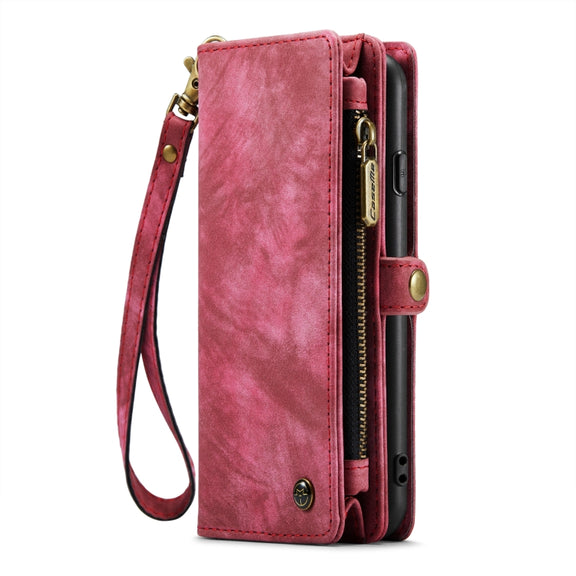 CaseMe for  iPhone 8 & 7  Multifunctional Leather Billfold with Detachable Magnetic PC Back Protective Case & Holder & 10 Card Slots & 3 Cash Slots & 1 Zipper Wallet & 2 Photo Frames & 3 Magnetic Clasps(Red)