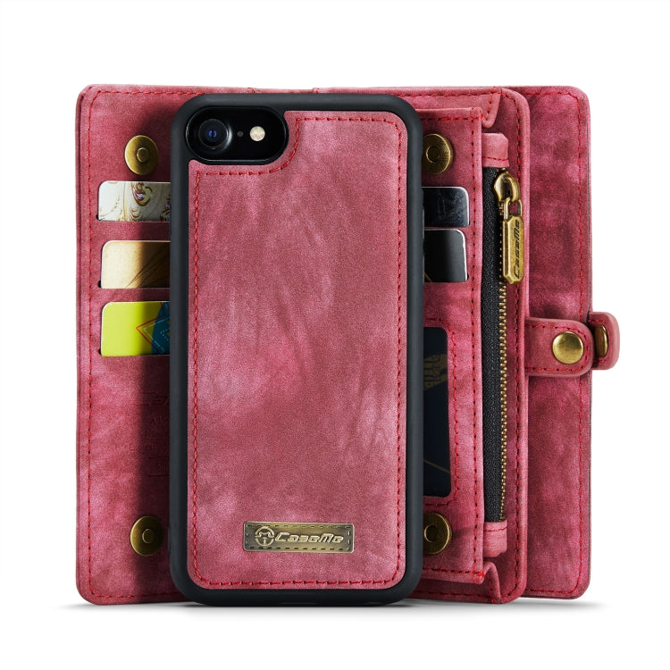 CaseMe for  iPhone 8 & 7  Multifunctional Leather Billfold with Detachable Magnetic PC Back Protective Case & Holder & 10 Card Slots & 3 Cash Slots & 1 Zipper Wallet & 2 Photo Frames & 3 Magnetic Clasps(Red)
