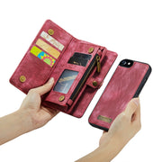 CaseMe for  iPhone 8 & 7  Multifunctional Leather Billfold with Detachable Magnetic PC Back Protective Case & Holder & 10 Card Slots & 3 Cash Slots & 1 Zipper Wallet & 2 Photo Frames & 3 Magnetic Clasps(Red)