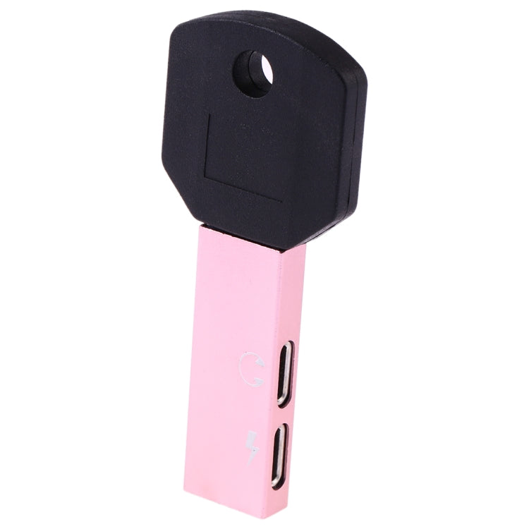 RC16 Dual 8 Pin Female to 8 Pin Male Key Shape Mini Portable Audio & Charge Adapter(Pink)