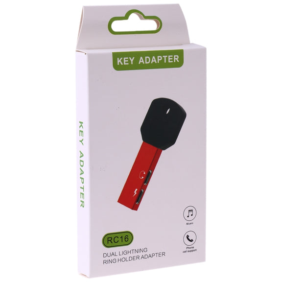 RC16 Dual 8 Pin Female to 8 Pin Male Key Shape Mini Portable Audio & Charge Adapter(Pink)
