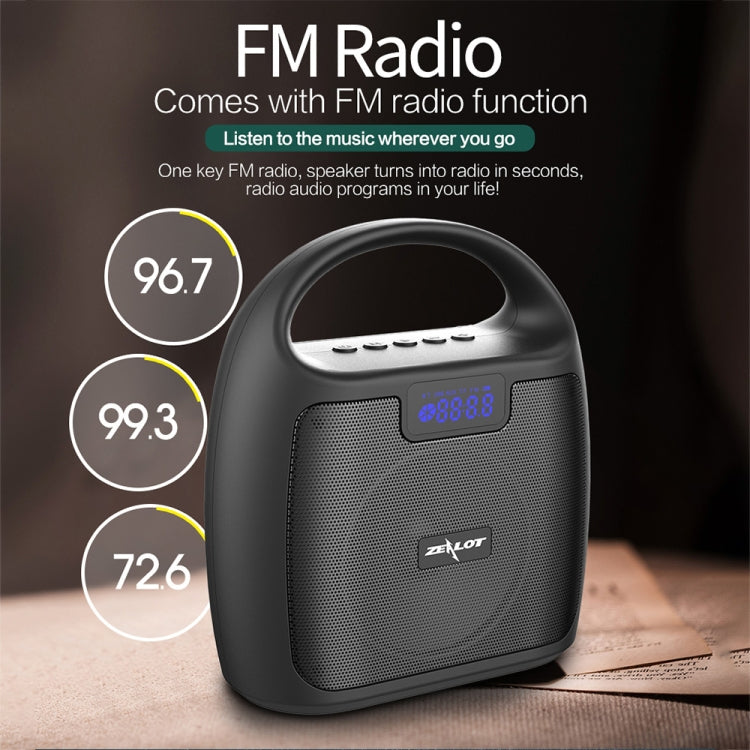 ZEALOT S42 Portable FM Radio Wireless Bluetooth Speaker with Built-in Mic, Support Hands-Free Call & TF Card & AUX (Black)