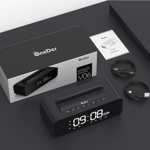 Oneder V06 Smart Sound Box Wireless Bluetooth Speaker, LED Screen Alarm Clock, Support Hands-free & FM & TF Card & AUX & USB Drive (Black)