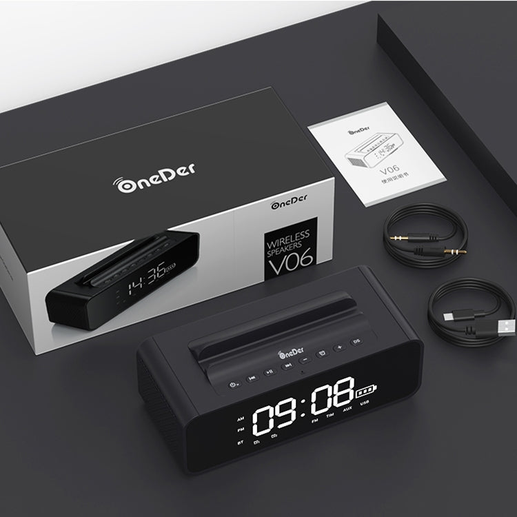 Oneder V06 Smart Sound Box Wireless Bluetooth Speaker, LED Screen Alarm Clock, Support Hands-free & FM & TF Card & AUX & USB Drive (Black)