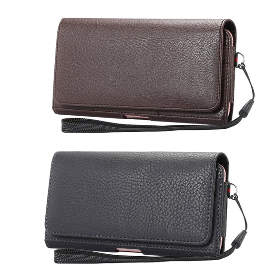 Universal Litchi Texture Vertical Flip Thwartwise PU Leather Case / Waist Bag with Back Splint & Card Slots & 15cm Lanyard for iPhone 8 Plus & 7 Plus   & 6s Plus & 6 Plus, Galaxy Note 8 & Galaxy C9 Pr ... & Mate 7 & P9 Plus, Size: 16 x 8.3 x 1.5 cm(Black)