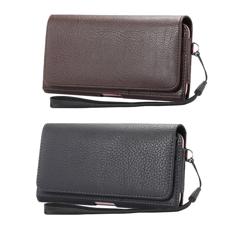Universal Litchi Texture Vertical Flip Thwartwise PU Leather Case / Waist Bag with Back Splint & Card Slots & 15cm Lanyard for iPhone 8 Plus & 7 Plus   & 6s Plus & 6 Plus, Galaxy Note 8 & Galaxy C9 Pr ... & Mate 7 & P9 Plus, Size: 16 x 8.3 x 1.5 cm(Black)