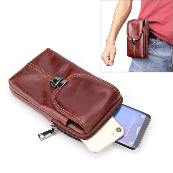 6.3 inch and Below Universal Crazy Horse Texture Genuine Leather Men Vertical Style Case Waist Bag with Belt Hole for Sony, Huawei, Meizu, Lenovo, ASUS, Cubot, Oneplus, Xiaomi, Ulefone, Letv, DOOGEE, Vkworld, and other Smartphones(Brown)