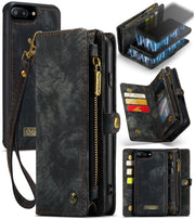 CaseMe for iPhone 8 Plus & 7 Plus   Multifunctional Leather Billfold with Detachable Magnetic PC Back Protective Case & Holder & 11 Card Slots & 3 Cash Slots & 1 Zipper Wallet & 2 Photo Frames & 3 Magnetic Clasps(Black)