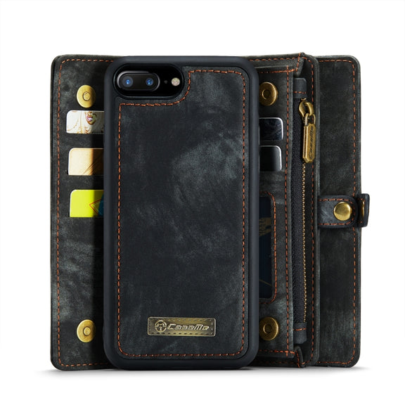 CaseMe for iPhone 8 Plus & 7 Plus   Multifunctional Leather Billfold with Detachable Magnetic PC Back Protective Case & Holder & 11 Card Slots & 3 Cash Slots & 1 Zipper Wallet & 2 Photo Frames & 3 Magnetic Clasps(Black)