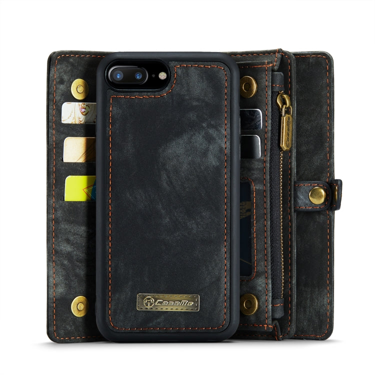 CaseMe for iPhone 8 Plus & 7 Plus   Multifunctional Leather Billfold with Detachable Magnetic PC Back Protective Case & Holder & 11 Card Slots & 3 Cash Slots & 1 Zipper Wallet & 2 Photo Frames & 3 Magnetic Clasps(Black)