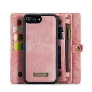 CaseMe for iPhone 8 Plus & 7 Plus   Multifunctional Leather Billfold with Detachable Magnetic PC Back Protective Case & Holder & 11 Card Slots & 3 Cash Slots & 1 Zipper Wallet & 2 Photo Frames & 3 Magnetic Clasps (Pink)