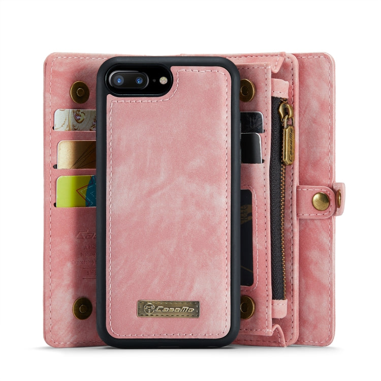 CaseMe for iPhone 8 Plus & 7 Plus   Multifunctional Leather Billfold with Detachable Magnetic PC Back Protective Case & Holder & 11 Card Slots & 3 Cash Slots & 1 Zipper Wallet & 2 Photo Frames & 3 Magnetic Clasps (Pink)