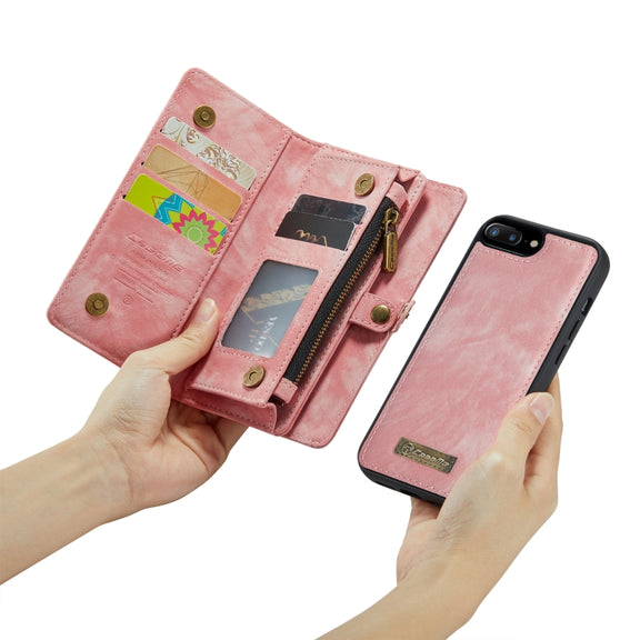 CaseMe for iPhone 8 Plus & 7 Plus   Multifunctional Leather Billfold with Detachable Magnetic PC Back Protective Case & Holder & 11 Card Slots & 3 Cash Slots & 1 Zipper Wallet & 2 Photo Frames & 3 Magnetic Clasps (Pink)