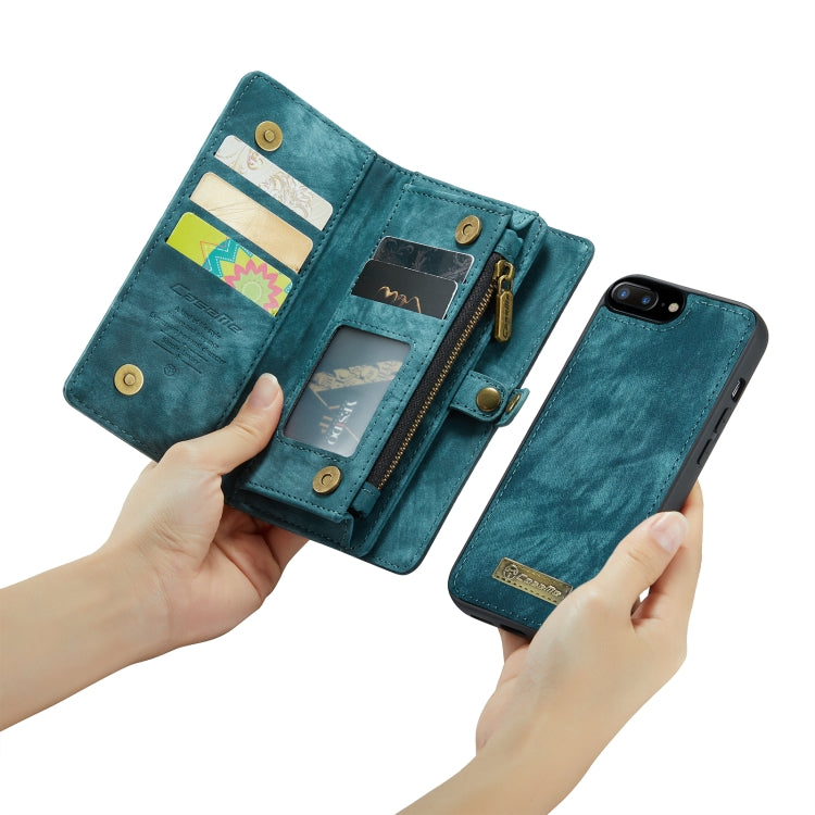 CaseMe for iPhone 8 Plus & 7 Plus   Multifunctional Leather Billfold with Detachable Magnetic PC Back Protective Case & Holder & 11 Card Slots & 3 Cash Slots & 1 Zipper Wallet & 2 Photo Frames & 3 Magnetic Clasps(Blue)