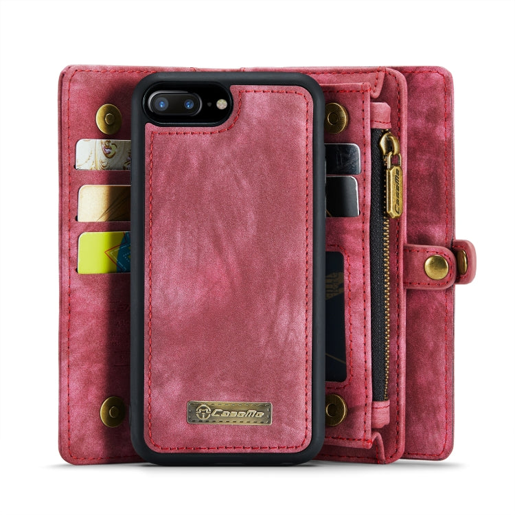 CaseMe for iPhone 8 Plus & 7 Plus   Multifunctional Leather Billfold with Detachable Magnetic PC Back Protective Case & Holder & 11 Card Slots & 3 Cash Slots & 1 Zipper Wallet & 2 Photo Frames & 3 Magnetic Clasps(Red)