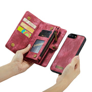 CaseMe for iPhone 8 Plus & 7 Plus   Multifunctional Leather Billfold with Detachable Magnetic PC Back Protective Case & Holder & 11 Card Slots & 3 Cash Slots & 1 Zipper Wallet & 2 Photo Frames & 3 Magnetic Clasps(Red)