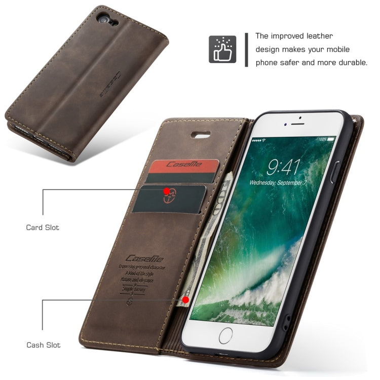 CaseMe-013 Multifunctional Retro Frosted Horizontal Flip Leather Case for iPhone 7 / 8, with Card Slot & Holder & Wallet(Coffee) - free shipping - PMC Jewellery - Order now!
