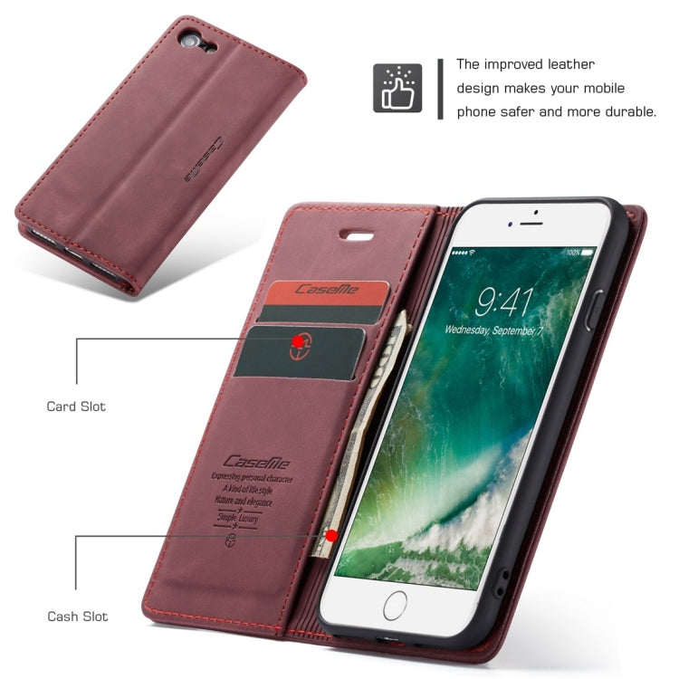 CaseMe-013 Multifunctional Retro Frosted Horizontal Flip Leather Case for iPhone 7 / 8, with Card Slot & Holder & Wallet(Wine Red) - free shipping - PMC Jewellery - Order now!