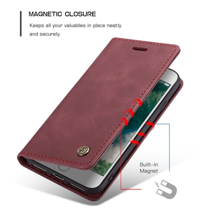 CaseMe-013 Multifunctional Retro Frosted Horizontal Flip Leather Case for iPhone 7 / 8, with Card Slot & Holder & Wallet(Wine Red) - free shipping - PMC Jewellery - Order now!