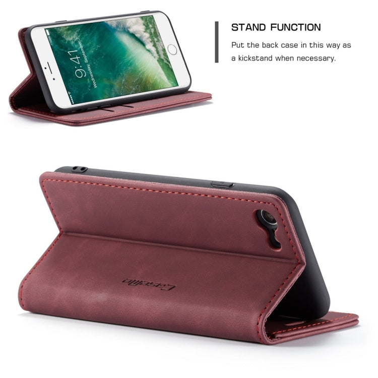 CaseMe-013 Multifunctional Retro Frosted Horizontal Flip Leather Case for iPhone 7 / 8, with Card Slot & Holder & Wallet(Wine Red) - free shipping - PMC Jewellery - Order now!