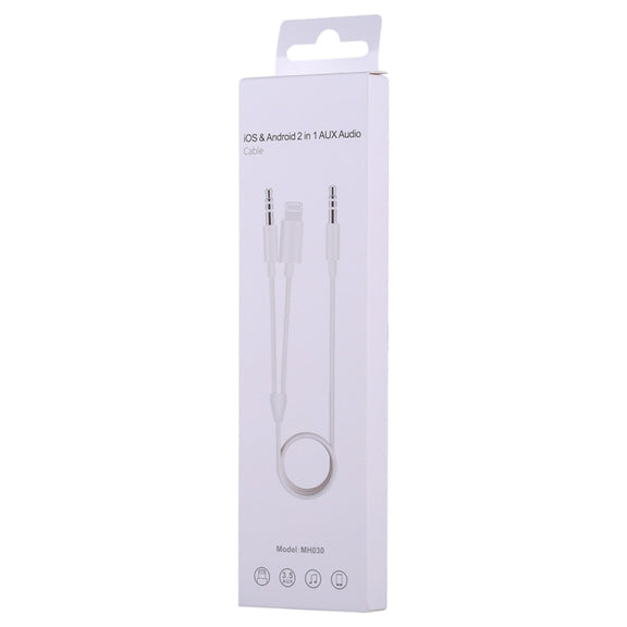 MH030 1m 2 in 1 8 Pin Male & 3.5mm Male to 3.5mm Male AUX Audio Cable For iPhone, iPad, Samsung, Huawei, Xiaomi, HTC
