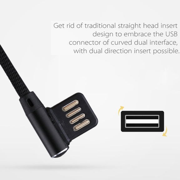 1m 2.4A Output USB to 8 Pin Double Elbow Design Nylon Weave Style Data Sync Charging Cable(Black)