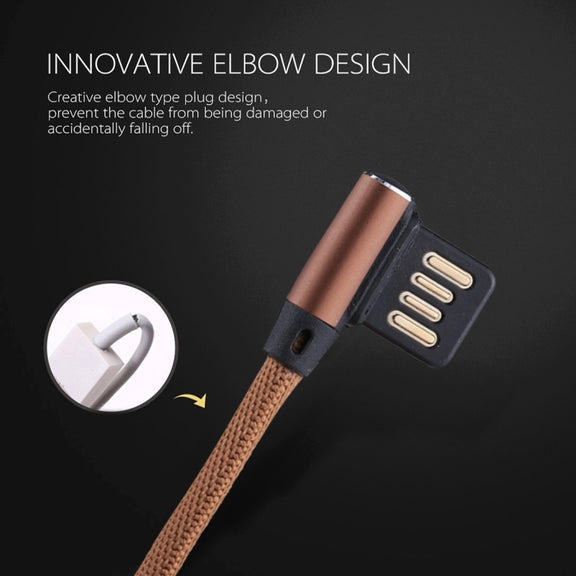 1m 2.4A Output USB to 8 Pin Double Elbow Design Nylon Weave Style Data Sync Charging Cable(Coffee)