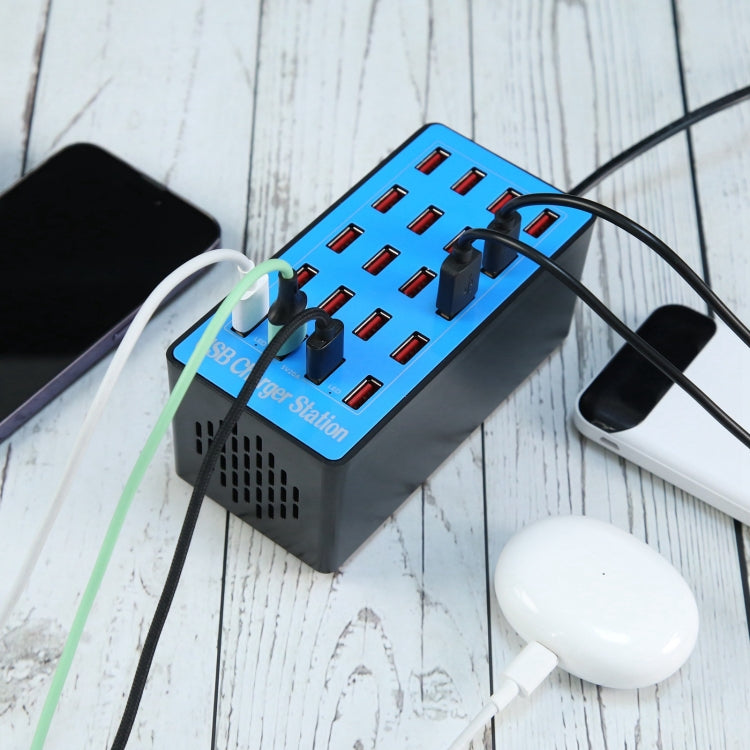 WLX-A5+ 100W 20 USB Ports Charger Station Automatically Assigned Smart Charger with Power LED Indicator, US Plug