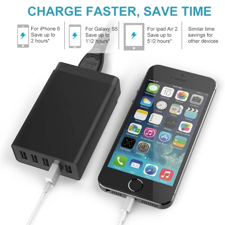 XBX09 40W 5V 8A 5 USB Ports Quick Charger Travel Charger, EU Plug(EU Plug)