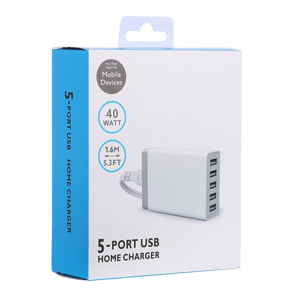 XBX09 40W 5V 8A 5 USB Ports Quick Charger Travel Charger, UK Plug(White)